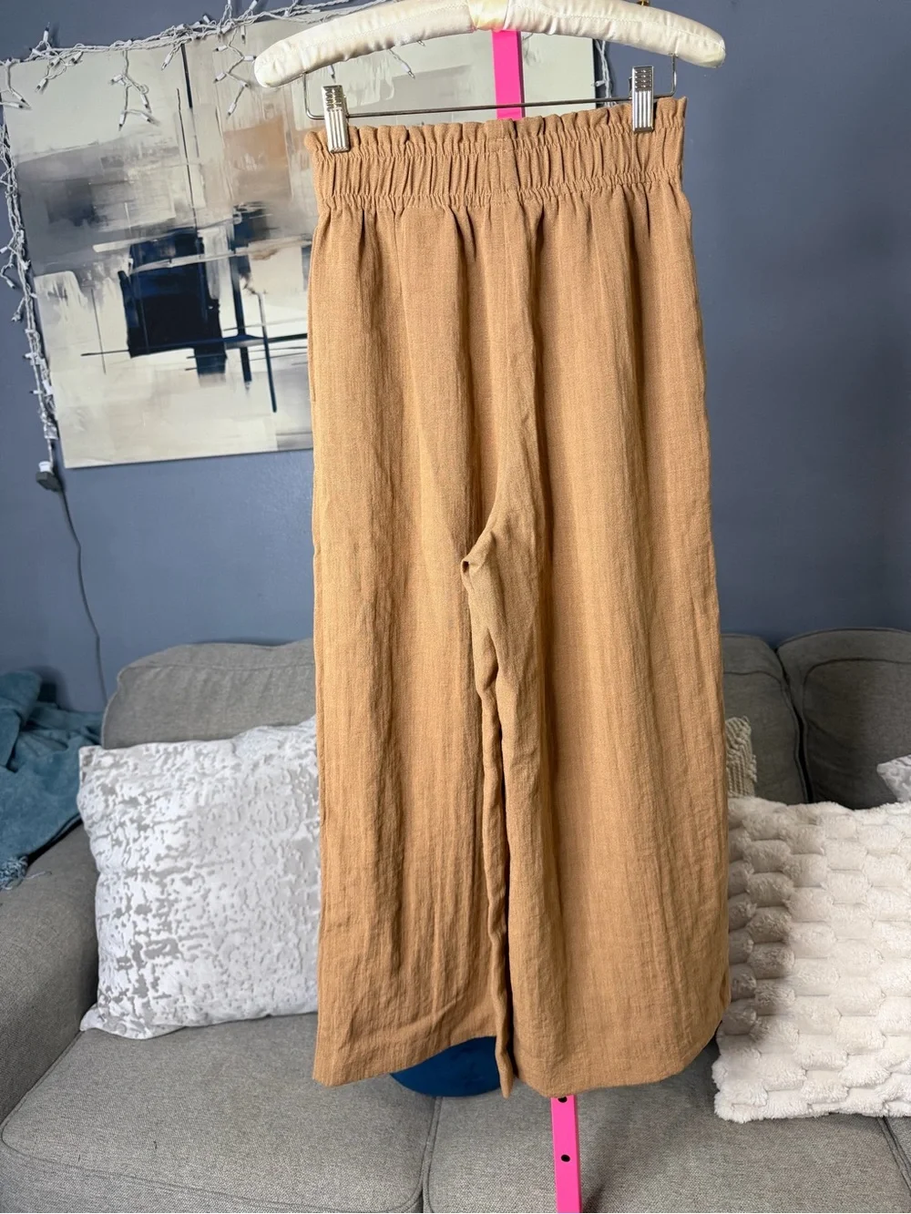 H&M Camel Brown Wide Leg Cropped Pull-On Pants XS | Elastic Waist